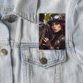Steampunk Victoriaans Lady Dark Rider Button (Insitu)