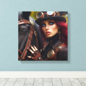 Steampunk Victoriaans Lady Dark Rider Canvas Afdruk (Insitu (Houten vloer))