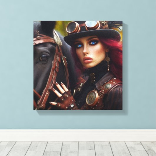 Steampunk Victoriaans Lady Dark Rider Canvas Afdruk (Insitu (Houten vloer))