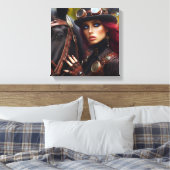 Steampunk Victoriaans Lady Dark Rider Canvas Afdruk (Insitu (Slaapkamer))