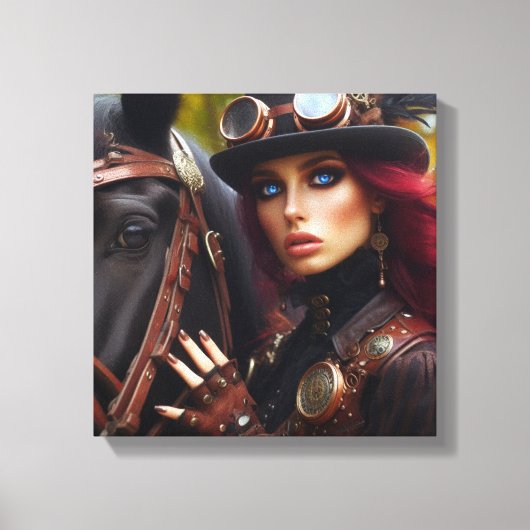 Steampunk Victoriaans Lady Dark Rider Canvas Afdruk (Voorkant)