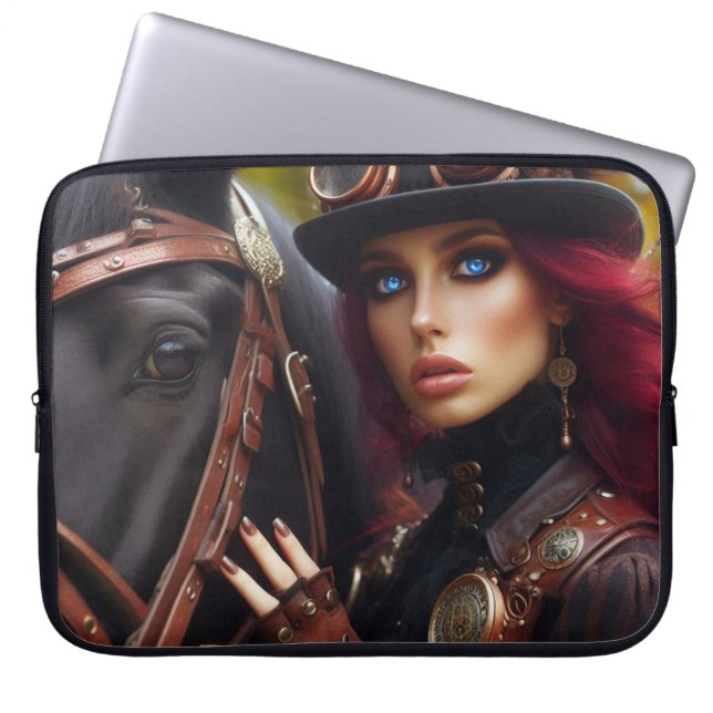 Steampunk Victoriaans Lady Dark Rider Laptop Sleeve (Voorkant)