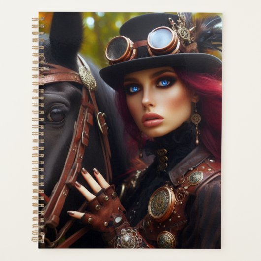 Steampunk Victoriaans Lady Dark Rider Planner (Voorkant)