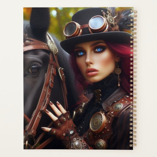 Steampunk Victoriaans Lady Dark Rider Planner (Achterkant)