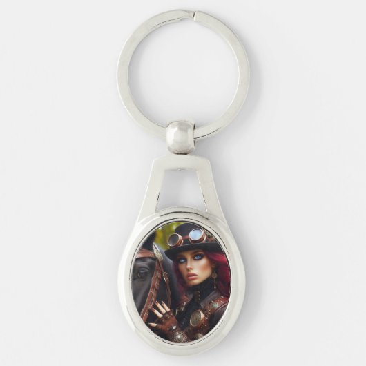 Steampunk Victoriaans Lady Dark Rider Sleutelhanger (Voorkant)