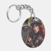 Steampunk Victoriaans Lady Dark Rider Sleutelhanger (Voorkant Links)