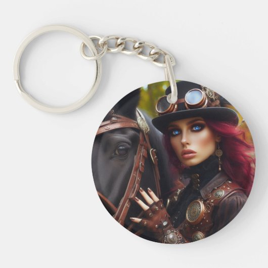 Steampunk Victoriaans Lady Dark Rider Sleutelhanger (Voorkant)