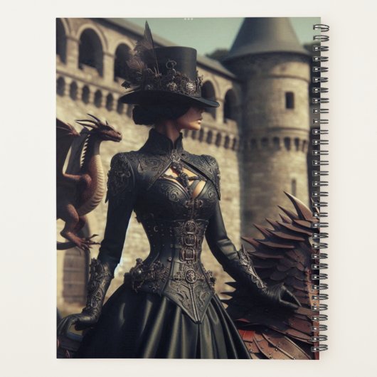 Steampunk Victoriaans Lady Dragon Rider Planner (Achterkant)