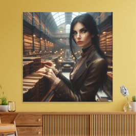 Steampunk Victoriaans Lady Librarian Canvas Afdruk