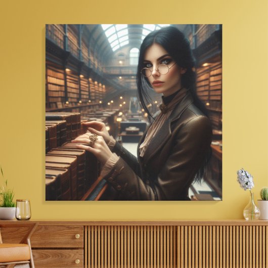 Steampunk  Victoriaans Lady Librarian Canvas Afdruk (Insitu (Woonkamer))