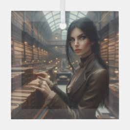 Steampunk  Victoriaans Lady Librarian Glas Ornament