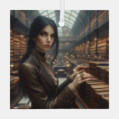 Steampunk  Victoriaans Lady Librarian Glas Ornament (Achterkant)