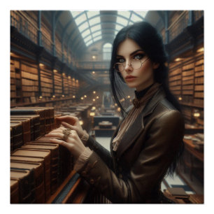 Steampunk Victoriaans Lady Librarian Perfect Poster