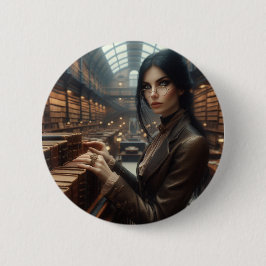 Steampunk  Victoriaans Lady Librarian Ronde Button 5,7 Cm