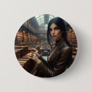 Steampunk  Victoriaans Lady Librarian Ronde Button 5,7 Cm