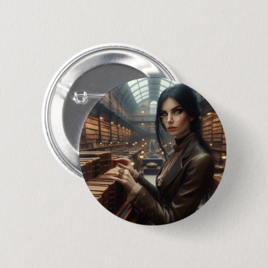 Steampunk  Victoriaans Lady Librarian Ronde Button 5,7 Cm (Voorkant /achterkant)
