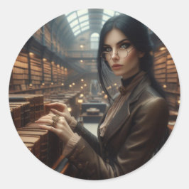 Steampunk  Victoriaans Lady Librarian Ronde Sticker