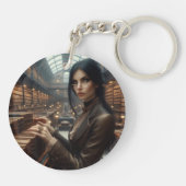 Steampunk  Victoriaans Lady Librarian Sleutelhanger (Achterkant)