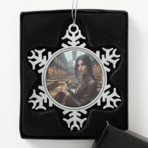 Steampunk  Victoriaans Lady Librarian Tin Sneeuwvlok Ornament