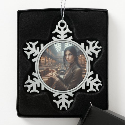 Steampunk  Victoriaans Lady Librarian Tin Sneeuwvlok Ornament (Kistje)