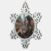 Steampunk  Victoriaans Lady Librarian Tin Sneeuwvlok Ornament (Rechts)
