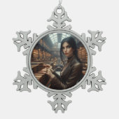 Steampunk  Victoriaans Lady Librarian Tin Sneeuwvlok Ornament (Voorkant)