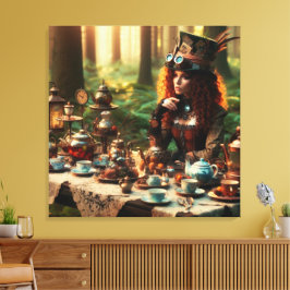 Steampunk Victoriaans Lady Mad Hatter Canvas Afdruk