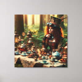 Steampunk Victoriaans Lady Mad Hatter Canvas Afdruk