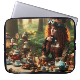 Steampunk Victoriaans Lady Mad Hatter Laptop Sleeve