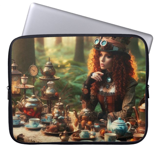 Steampunk  Victoriaans Lady Mad Hatter Laptop Sleeve (Voorkant)