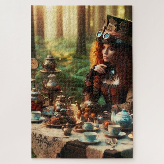 Steampunk  Victoriaans Lady Mad Hatter Legpuzzel (Verticaal)