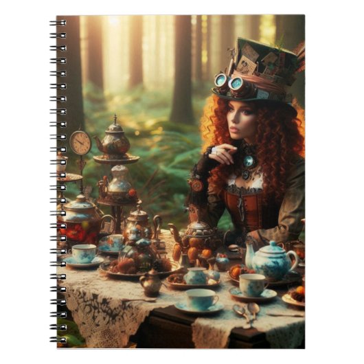 Steampunk  Victoriaans Lady Mad Hatter Notitieboek (Voorkant)