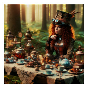 Steampunk  Victoriaans Lady Mad Hatter Perfect Poster
