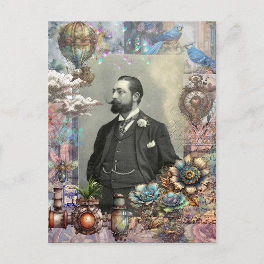 Steampunk Victoriaans Man en zijn droom. Briefkaart (Voorkant)