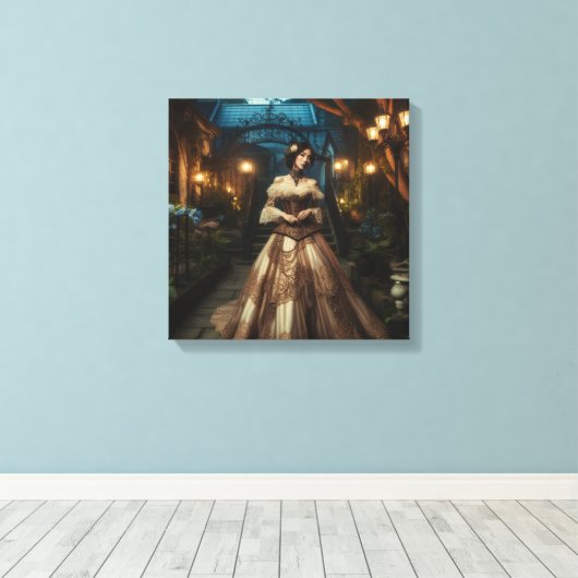 Steampunk  Victoriaans Moonlight Lady Canvas Afdruk (Insitu (Houten vloer))