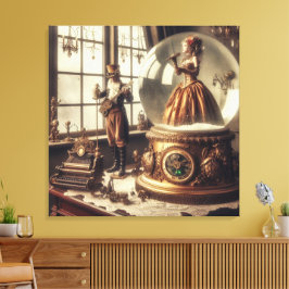 Steampunk Victoriaans Muziek Snow Wereldbol Perfor Canvas Afdruk