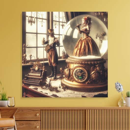 Steampunk Victoriaans Muziek Snow Wereldbol Perfor Canvas Afdruk (Insitu (Woonkamer))