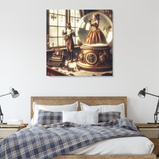 Steampunk Victoriaans Muziek Snow Wereldbol Perfor Canvas Afdruk (Insitu (Slaapkamer))