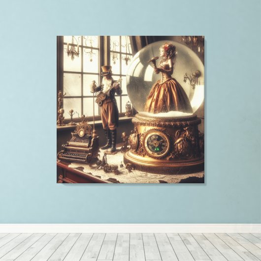 Steampunk Victoriaans Muziek Snow Wereldbol Perfor Canvas Afdruk (Insitu (Houten vloer))
