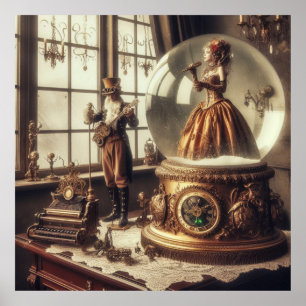 Steampunk Victoriaans Muziek Snow Wereldbol Perfor Poster