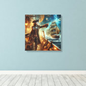 Steampunk  Victoriaans Oceaan Space Pirate Canvas Afdruk (Insitu (Houten vloer))
