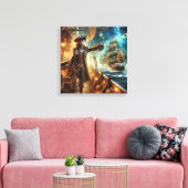 Steampunk  Victoriaans Oceaan Space Pirate Canvas Afdruk (Insitu (Woonkamer))