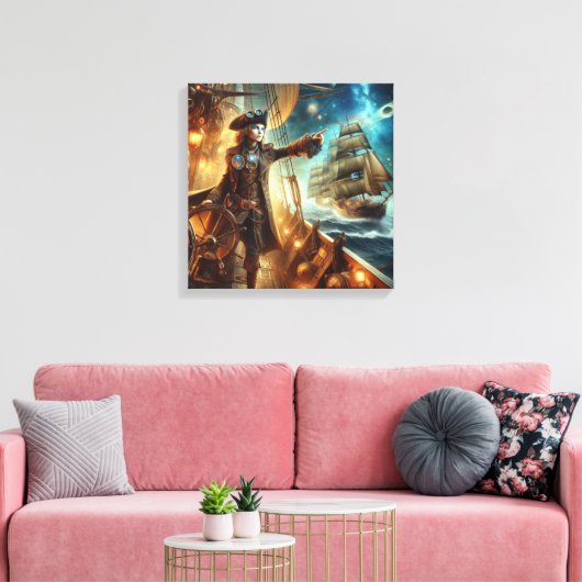 Steampunk  Victoriaans Oceaan Space Pirate Canvas Afdruk (Insitu (Woonkamer))