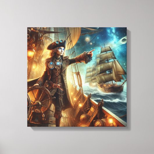 Steampunk  Victoriaans Oceaan Space Pirate Canvas Afdruk (Voorkant)