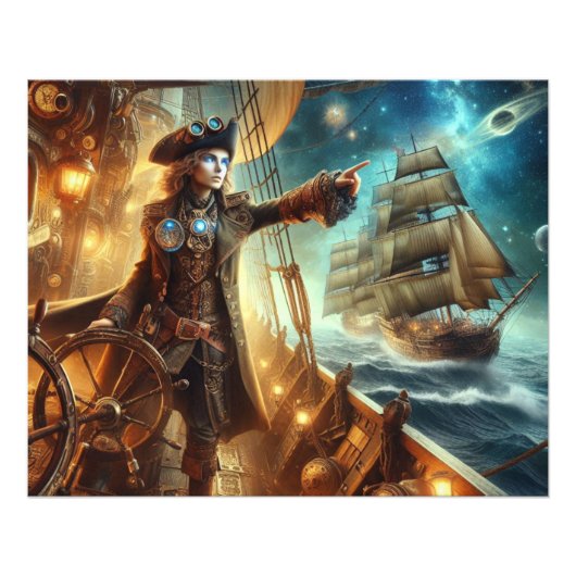 Steampunk  Victoriaans Oceaan Space Pirate Foto Afdruk (Voorkant)