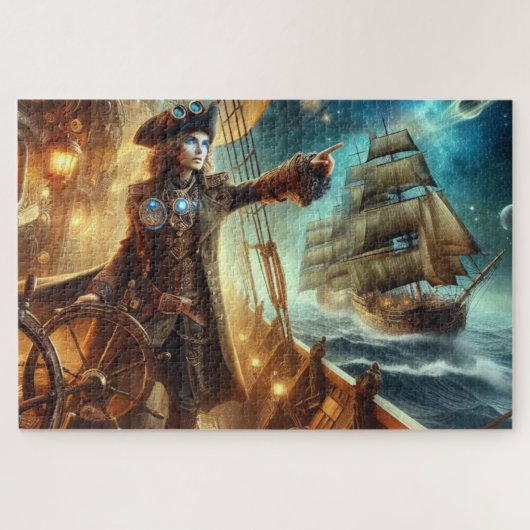Steampunk Victoriaans Oceaan Space Pirate Legpuzzel (Horizontaal)