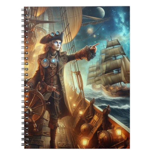 Steampunk  Victoriaans Oceaan Space Pirate Notitieboek (Voorkant)