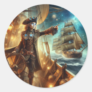 Steampunk  Victoriaans Oceaan Space Pirate Ronde Sticker