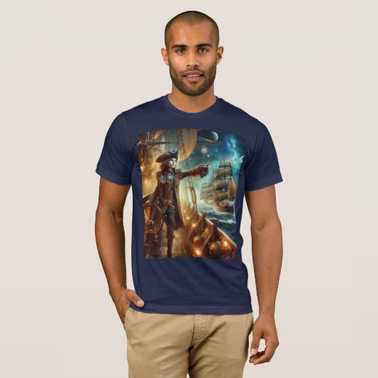 Steampunk Victoriaans Oceaan Space Pirate T-shirt (Voorkant volledig)