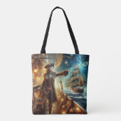 Steampunk  Victoriaans Oceaan Space Pirate Tote Bag (Achterkant)